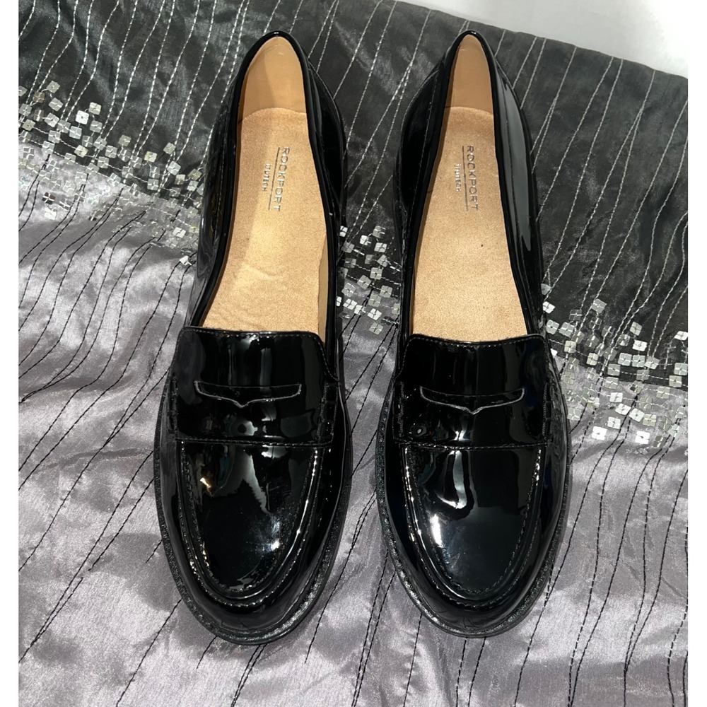 Rockport Black Patent Leather Penny Loafers Total Motion‎ TruTech Womens 9